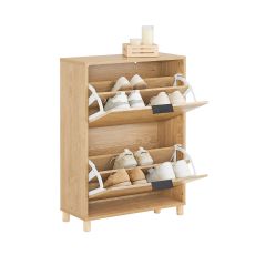 FSR200-II-N Skoskåp med 2 Luckor – Stabilt, Säker Anti-Omkull Design, Rymmer 8 Par, Ljus Träfinish, 60 x 24 x 83 cm