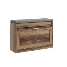 FSR218-F Extremt smal bänk 24cm – tunn hallpall, passar EU47 skor, last 123kg, löstagbar tvättbar dyna, förvaring under lucka, amerikansk trälook, E1-material