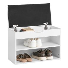 FSR25-W Skoförvaring med Sittbänk – Vit Skobänk med Dyna, 2 Hyllplan, Stabil och Elegant, 60x30x44 cm, Max 120 kg
