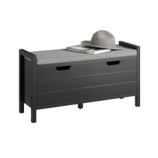 FSR63-II-SCH Skoskåp med Sittbänk – Modernt Skåp med Stängd Förvaring, Mjuk Dyna & 150 kg Kapacitet – Svart, 91×30×50 cm