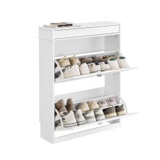 FSR78-L-W Skoskåp med 2 Nedfällbara Luckor, Skoförvaring för Hall, Entré – Plats för 12 Par Skor, 75x24x96cm Vit