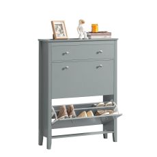 FSR89-HG Skohylla med Fällbara Dörrar och Låda – Elegant Skåp för Skor, Grå, 80x25x108 cm, Stor Kapacitet, Kompakt Design