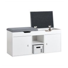 FSR96-W Skoskåp med sittbänk – 2 dörrar, 3 justerbara hyllor, mjuk sits, maxvikt 150 kg – Modern skoförvaring för hall – Vit 100x34x47 cm