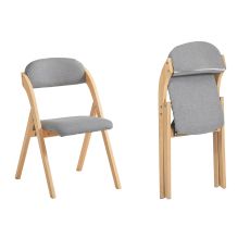 FST92-Nx2 Fällbara Matstolar i Trä – Set med 2 Ergonomiska, Vad­derade Köksstolar, Platsbesparande Design för Små Utrymmen, Ljusgrå