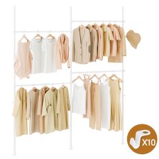 KLS03-II-W Justerbar Klädställning – Stabil, Öppen Garderob med Teleskopstänger för Sovrum/Dressing, Vit