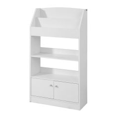 Bokhylla barn med 2 dörrar, Leksaksförvaring, Längd 60 cm Bredd 24 cm Höjd 107 cm, vit, KMB11-W