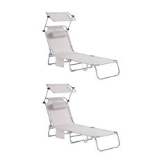Förköp 2 x Hopfällbar Solstol med Nackkudde och Justerbart Solskydd – För Trädgård & Balkong | Beige OGS48-MIx2