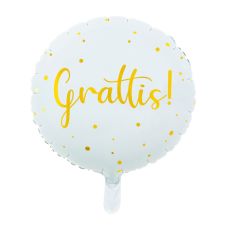 Ballong Grattis Vit/Guld Rund Folie 46 cm