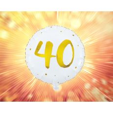 Ballong 40 år Vit/Guld Folie 46 cm
