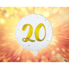 Ballong 20 år Vit/Guld Folie 46 cm