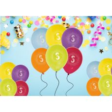 Ballong Födelsedag 3 år 6-pack Latex Mixade