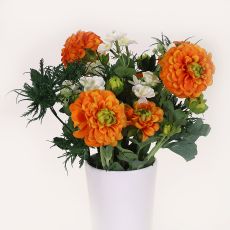 Blombukett orange Dahlia och Tistel
