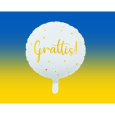 Ballong Grattis Vit/Guld Rund Folie 46 cm