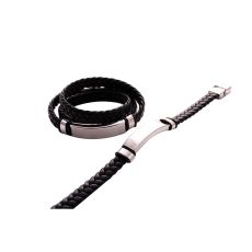 Unisex läder och rostfritt stål Twisted armband