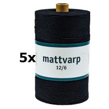 5 st. rullar Extra stark Mattvarp 12/6 Svart - 500 gr / rulle - 100% ekologisk bomullsmattvarp