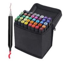 48-Pack - Tuschpennor med Fodral - Dubbelsidiga Pennor multifärg