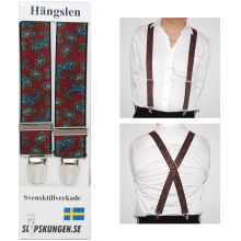 Svenska hängslen  Breda Paisley Vinröd