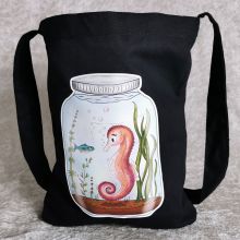 Tygkasse med långt band - Life in a jar, Seahorse