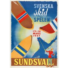 Svenska Skidspelen i Sundsvall 1947, affisch 21x30cm