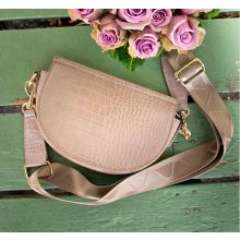 Axelremsväska croco halvmåne Hanna beige 693305 Rosenvinge