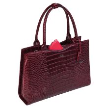 Handväska Dam med axelrem, Croco Burgundy 15,6
