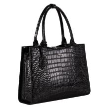 Handväska Dam med axelrem, Croco Jet Black 15,6
