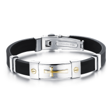Armband i Silikon och rostfritt stål -Gold Cross