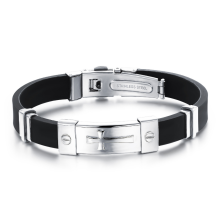 Armband i Silikon och rostfritt stål -Silver Cross