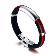 Armband i rostfritt stål och Silikon -Röd