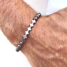Armband med svarta stenar i hematit -Cross