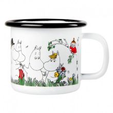 Emaljmugg mumin glada familjen 1.5 dl