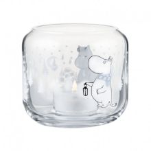Mumin ljuslykta/glasbehållare snöfall 8 cm hög,  i glas