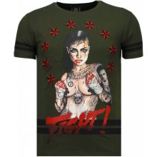 Fighter Rhinestone - T-Shirt Herr Grön