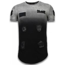 Leather Patched Long FiT-Shirt - Herr T-Shirt Svart