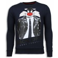Pussy Cat Rhinestone Sweater - Tröjor Män Blå