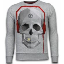 Skull Beat Rhinestone Sweater - Herr Tröja Grå