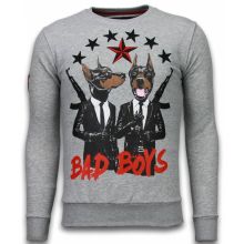 Bad Boys Dogs Rhinestone - Tröjor Herr Grå