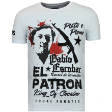 El Patron Pablo Rhinestone -Man T-Shirt Vit