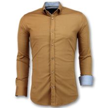 Tomma Skjortor Män - Slim Fit Casual Brun