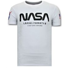 T-Shirt Män Med Push - Nasa Amerikanska Flaggan Tröja - Vit