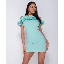 Ruffle Detail Bardot Bodycon Klänning - Kvinnor - Grön