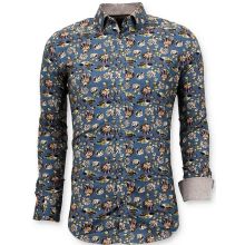 Man Skjorta - Digital Floral Print Grön