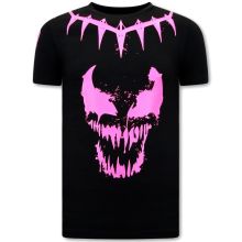 T-Shirt Med Tryck Venom Face Neon - Svart