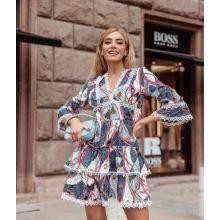 Royal Luxe Print Dress - Vit Blå