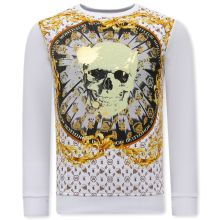 Tryck På Tröja Skull Strass Vit