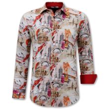 Konst Tryckt Skjorta Slim Fit Brun