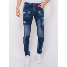 Herr Paint Splatter Stonewashed Jeans Slim Fit - Bla