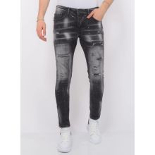 Distressed Jeans Stonewash Herr Slim Fit - Svart