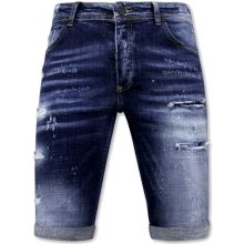 Stretch Short Med Paint Splash Herr Slim Fit -- Blå