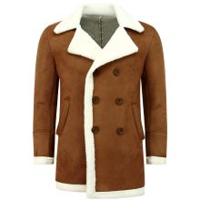 Suede Shearling Coat Camel Herr - Brun